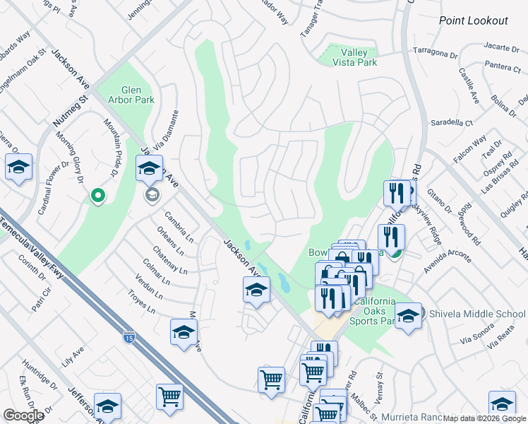 map of restaurants, bars, coffee shops, grocery stores, and more near 24156 Corte Valente in Murrieta