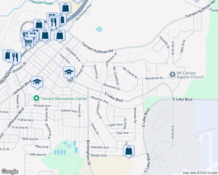 map of restaurants, bars, coffee shops, grocery stores, and more near 1719 Mountain Drive in Birmingham