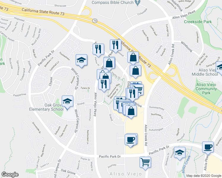 map of restaurants, bars, coffee shops, grocery stores, and more near 12 Citadel Drive in Aliso Viejo