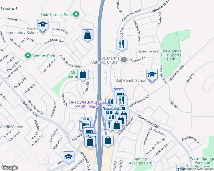 map of restaurants, bars, coffee shops, grocery stores, and more near 24803 Sweetgrass Court in Murrieta