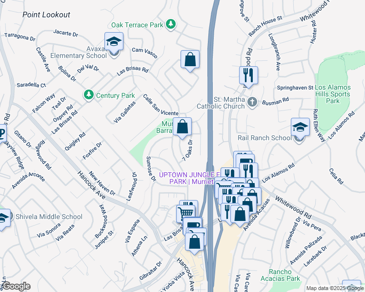map of restaurants, bars, coffee shops, grocery stores, and more near 39542 Country Mill Road in Murrieta