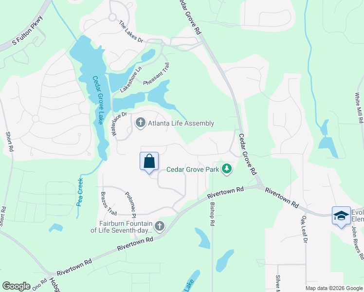 map of restaurants, bars, coffee shops, grocery stores, and more near 7446 Spoleto Loop in Fairburn