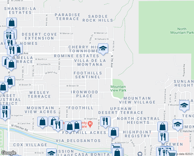 map of restaurants, bars, coffee shops, grocery stores, and more near 10220 North 9th Avenue in Phoenix