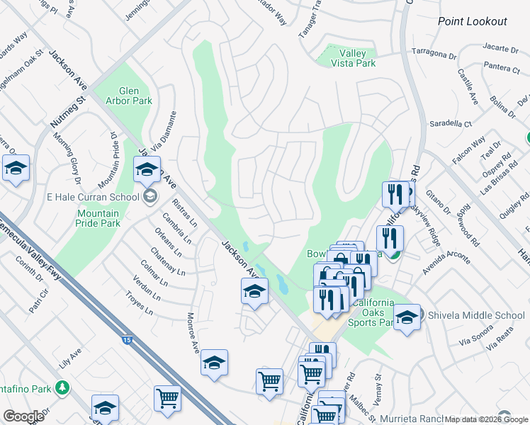 map of restaurants, bars, coffee shops, grocery stores, and more near 24103 Vía Perlita in Murrieta