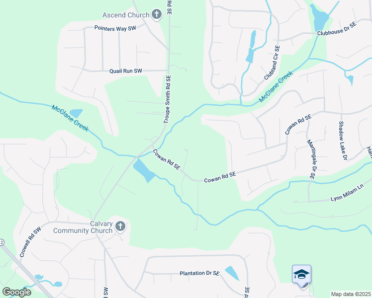 map of restaurants, bars, coffee shops, grocery stores, and more near 210 Cowan Road Southeast in Conyers