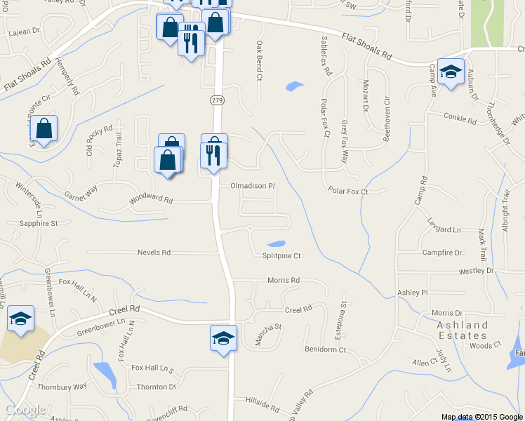 map of restaurants, bars, coffee shops, grocery stores, and more near 2258 Bigwood Trail in Atlanta