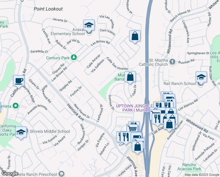 map of restaurants, bars, coffee shops, grocery stores, and more near 39583 Sunrose Drive in Murrieta
