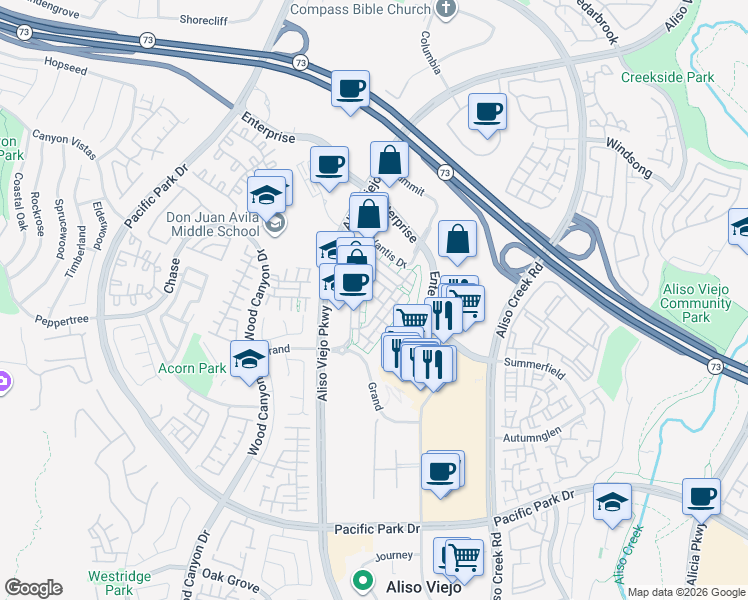 map of restaurants, bars, coffee shops, grocery stores, and more near 12 Citadel Drive in Aliso Viejo