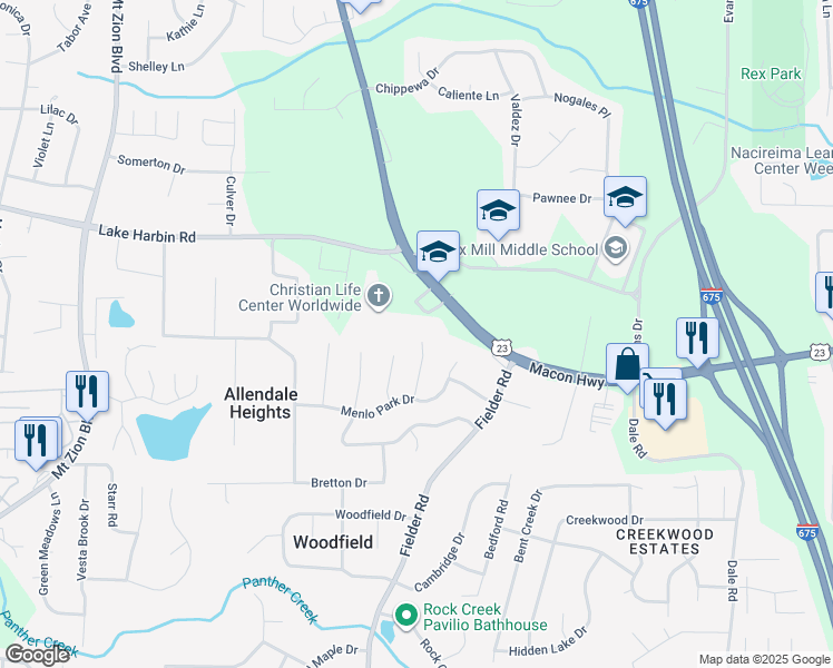 map of restaurants, bars, coffee shops, grocery stores, and more near 6443 Carolyn Court in Rex