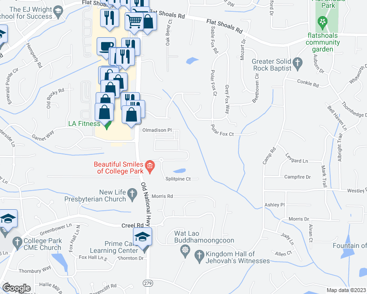 map of restaurants, bars, coffee shops, grocery stores, and more near 2294 Bigwood Trail in Atlanta