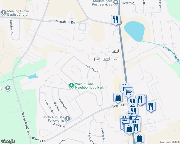 map of restaurants, bars, coffee shops, grocery stores, and more near 339 Old Walnut Branch in North Augusta
