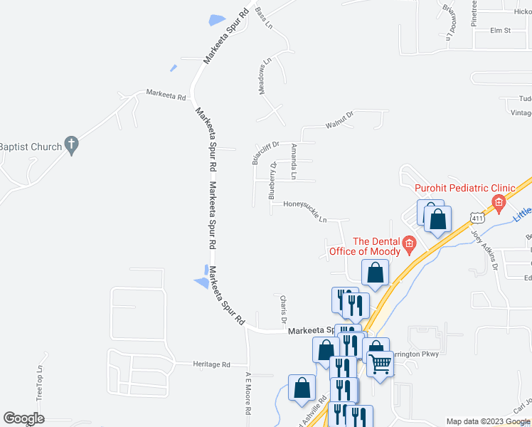 map of restaurants, bars, coffee shops, grocery stores, and more near 2337 Blueberry Drive in Leeds