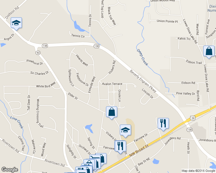 map of restaurants, bars, coffee shops, grocery stores, and more near 1995 Liberty Heights in Fairburn