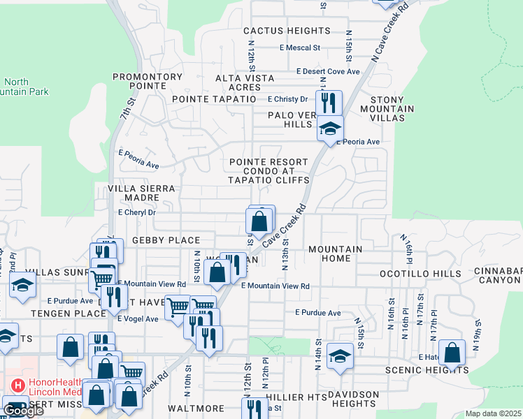 map of restaurants, bars, coffee shops, grocery stores, and more near 10218 North 12th Place in Phoenix