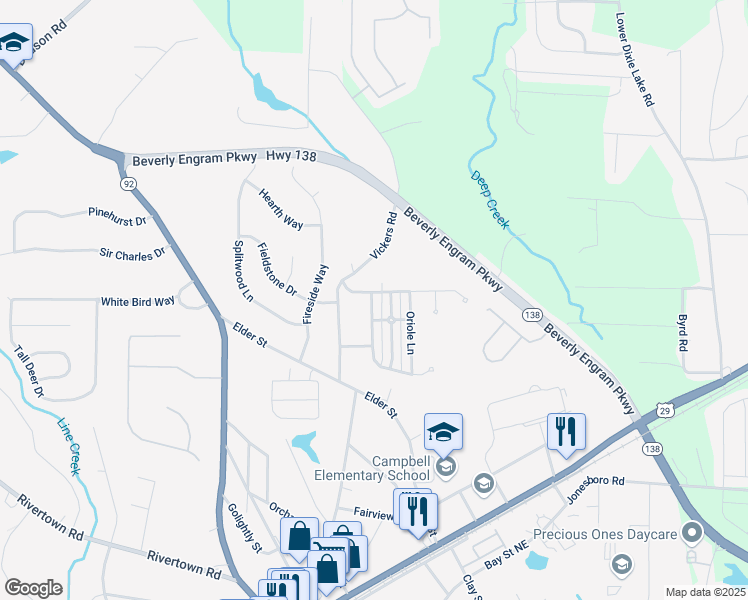 map of restaurants, bars, coffee shops, grocery stores, and more near 1995 Liberty Heights in Fairburn