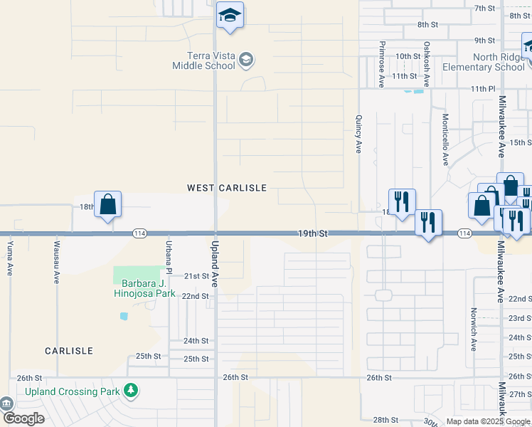 map of restaurants, bars, coffee shops, grocery stores, and more near 7112 19th Street in Lubbock