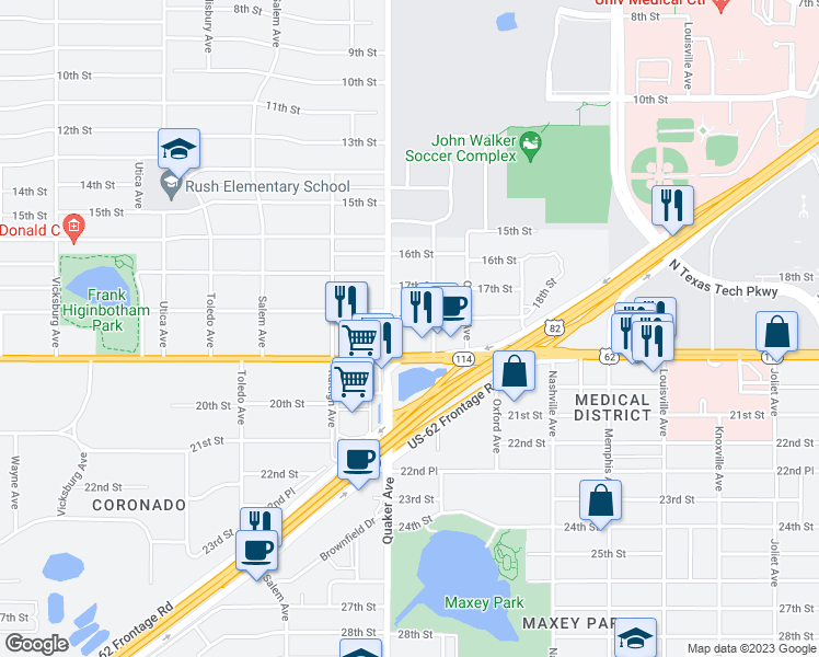 map of restaurants, bars, coffee shops, grocery stores, and more near 4320 19th Street in Lubbock
