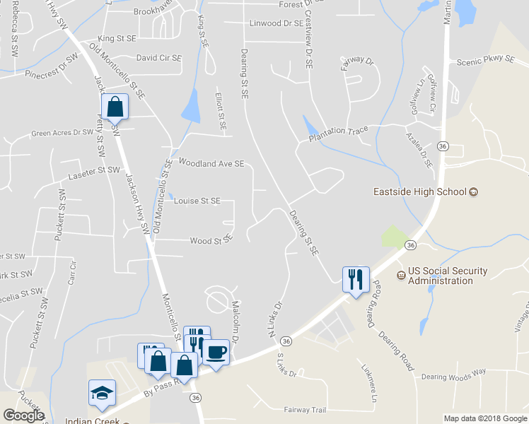 map of restaurants, bars, coffee shops, grocery stores, and more near 8171 North Links Drive in Covington