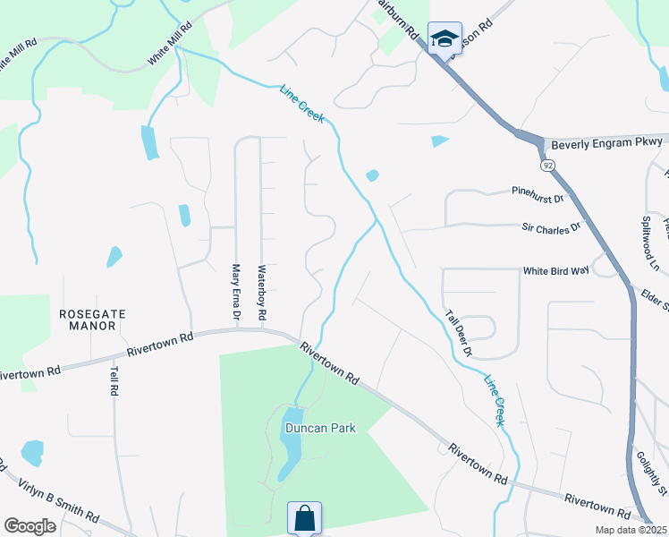 map of restaurants, bars, coffee shops, grocery stores, and more near 7062 Spruce Circle in Fairburn
