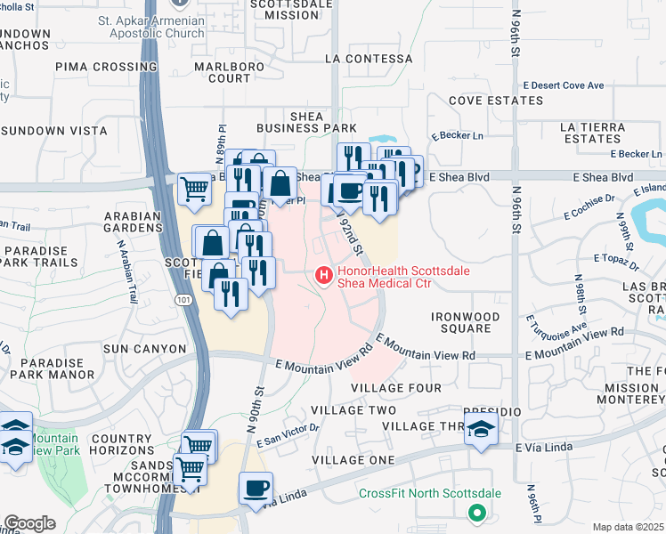 map of restaurants, bars, coffee shops, grocery stores, and more near Piper Place in Scottsdale