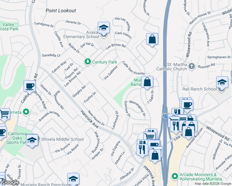 map of restaurants, bars, coffee shops, grocery stores, and more near 39687 Corte Gata in Murrieta