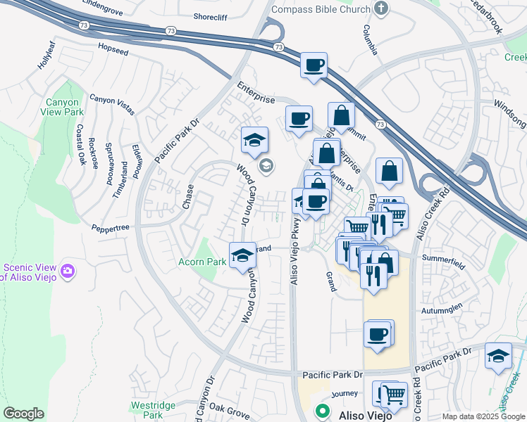 map of restaurants, bars, coffee shops, grocery stores, and more near 15 Tulare Drive in Aliso Viejo
