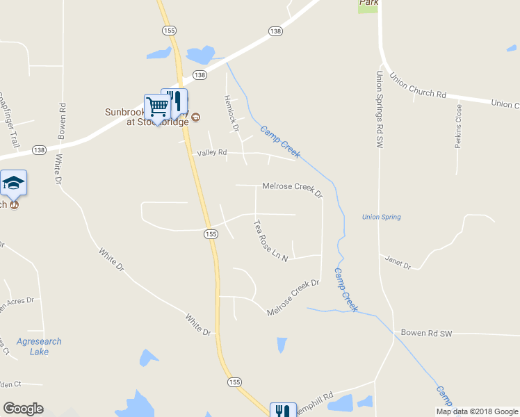 map of restaurants, bars, coffee shops, grocery stores, and more near 612 Morningside Drive North in Stockbridge