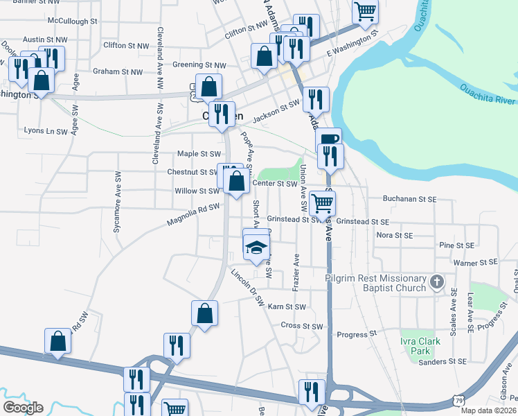 map of restaurants, bars, coffee shops, grocery stores, and more near 443 Short Avenue Southwest in Camden
