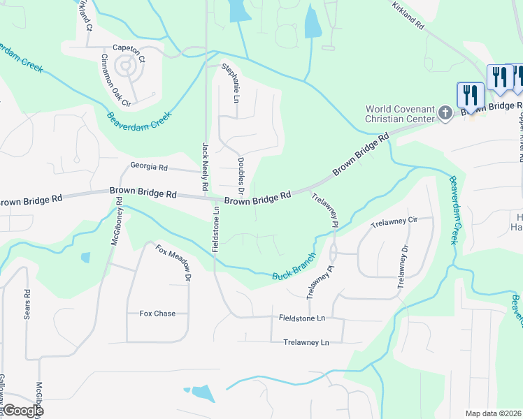map of restaurants, bars, coffee shops, grocery stores, and more near 11889 Brown Bridge Road in Covington