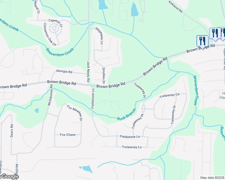 map of restaurants, bars, coffee shops, grocery stores, and more near 11889 Brown Bridge Road in Covington
