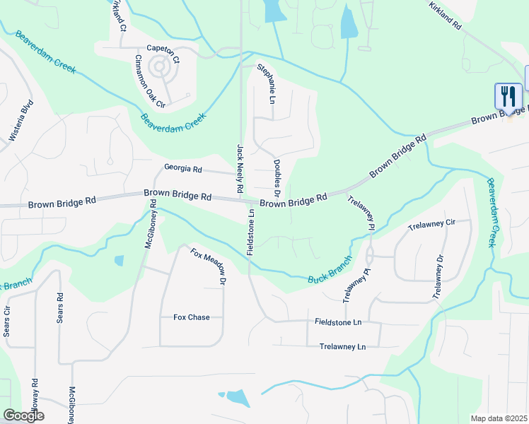 map of restaurants, bars, coffee shops, grocery stores, and more near 11953 Brown Bridge Road in Covington