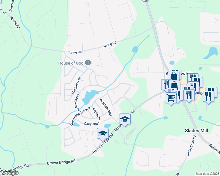 map of restaurants, bars, coffee shops, grocery stores, and more near 35 Lassiter Drive in Covington