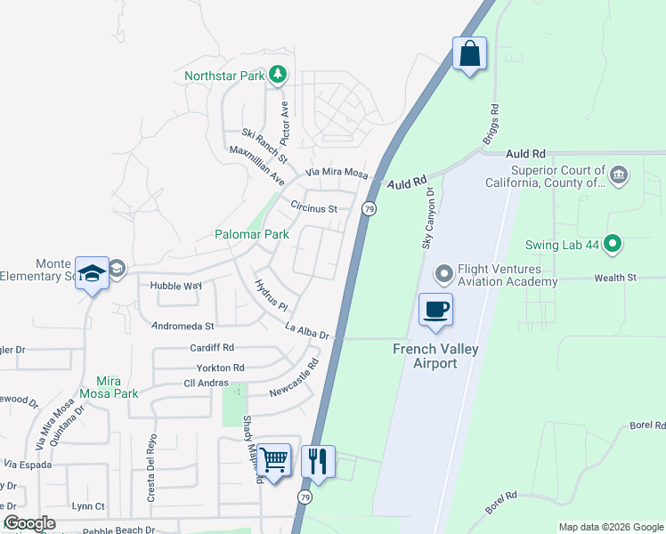 map of restaurants, bars, coffee shops, grocery stores, and more near 37255 Ascella Lane in Murrieta