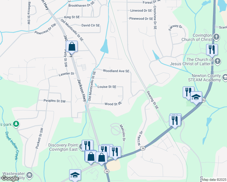 map of restaurants, bars, coffee shops, grocery stores, and more near 7110 Martha Court Southeast in Covington