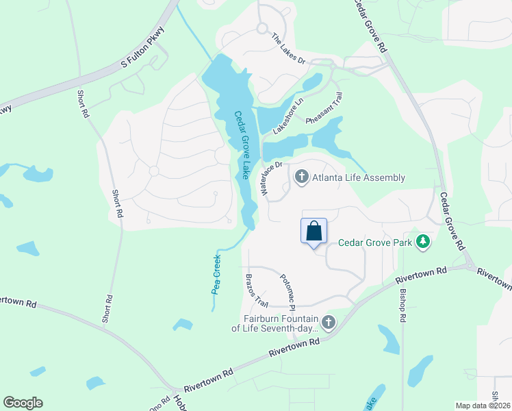 map of restaurants, bars, coffee shops, grocery stores, and more near 7813 Waterlace Drive in Fairburn