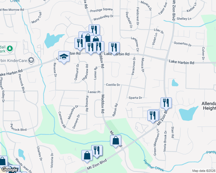 map of restaurants, bars, coffee shops, grocery stores, and more near 2401 Castile Drive in Morrow