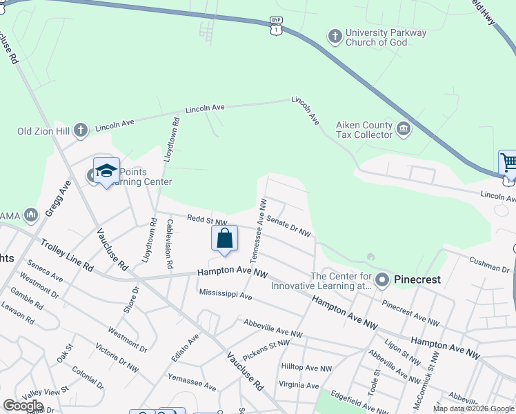 map of restaurants, bars, coffee shops, grocery stores, and more near 714 Tennessee Avenue Northwest in Aiken