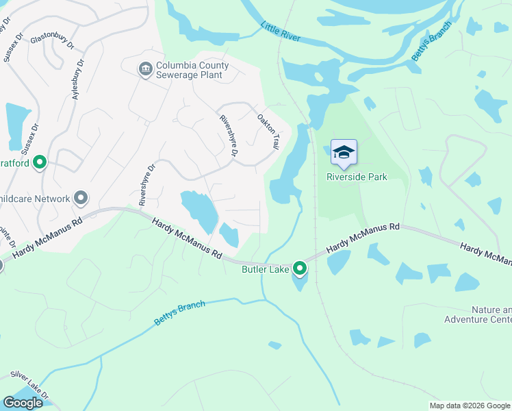 map of restaurants, bars, coffee shops, grocery stores, and more near 4443 McManus Court in Evans