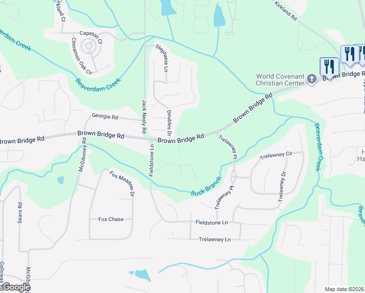 map of restaurants, bars, coffee shops, grocery stores, and more near 11889 Brown Bridge Road in Covington