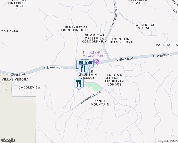 map of restaurants, bars, coffee shops, grocery stores, and more near 14845 East Shea Boulevard in Fountain Hills