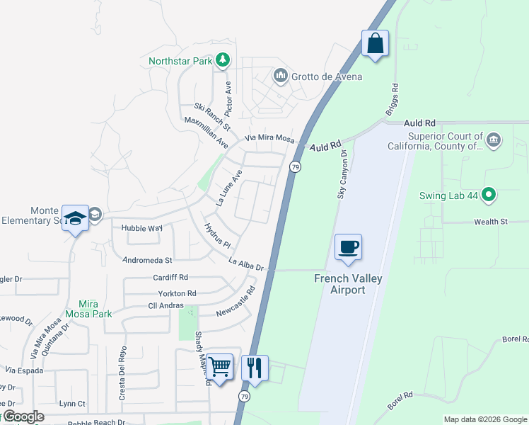 map of restaurants, bars, coffee shops, grocery stores, and more near 37247 Ascella Lane in Murrieta