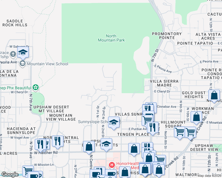 map of restaurants, bars, coffee shops, grocery stores, and more near 10248 North Central Avenue in Phoenix