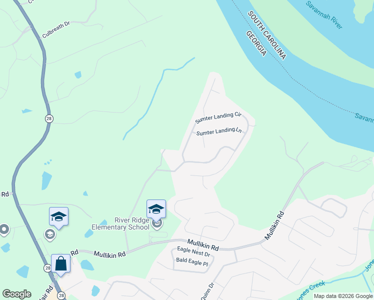 map of restaurants, bars, coffee shops, grocery stores, and more near 1104 Sumter Landing Circle in Evans