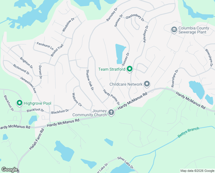 map of restaurants, bars, coffee shops, grocery stores, and more near 4363 Wisteria Court in Evans