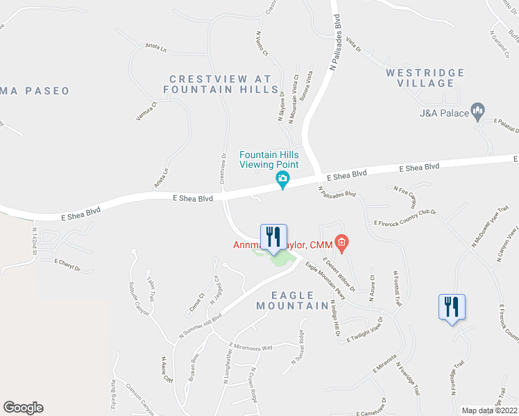 map of restaurants, bars, coffee shops, grocery stores, and more near 14845 East Shea Boulevard in Fountain Hills