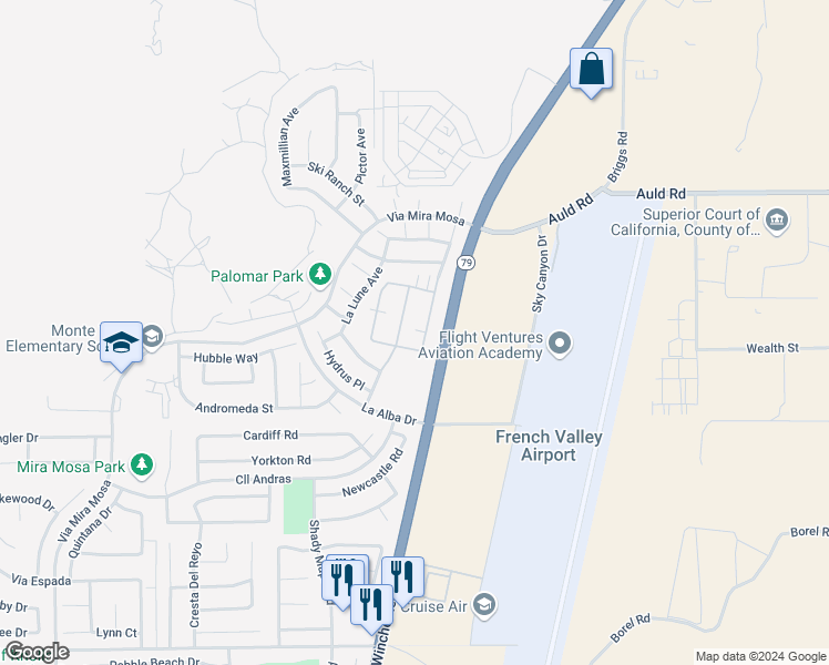 map of restaurants, bars, coffee shops, grocery stores, and more near 37239 Ascella Lane in Murrieta