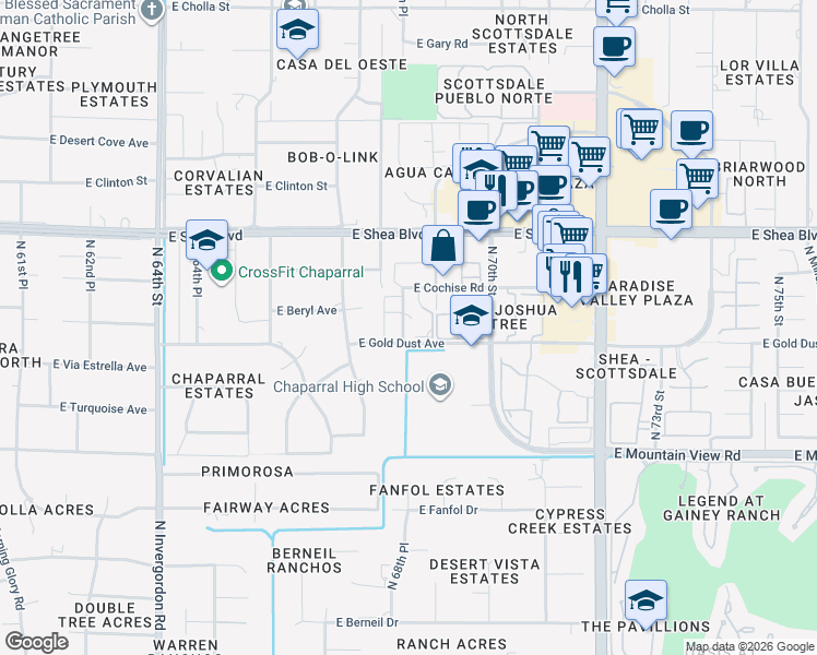 map of restaurants, bars, coffee shops, grocery stores, and more near 4 East Gold Dust Avenue in Scottsdale