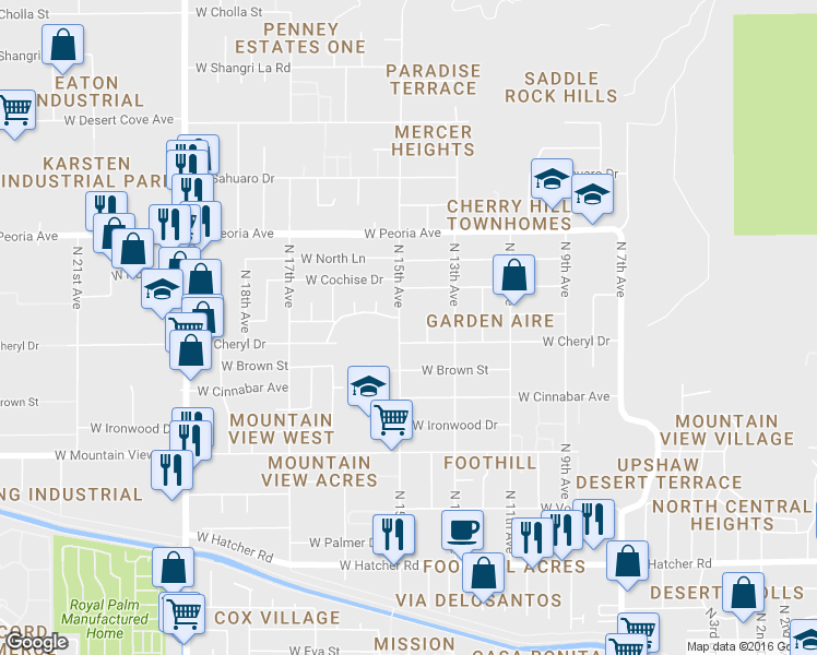 map of restaurants, bars, coffee shops, grocery stores, and more near 10212 North 14th Avenue in Phoenix