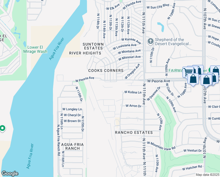map of restaurants, bars, coffee shops, grocery stores, and more near 11313-11413 W Peoria Ave in Youngtown