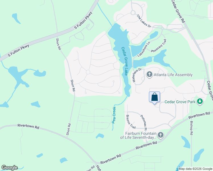 map of restaurants, bars, coffee shops, grocery stores, and more near 7729 Birdsview Drive in Fairburn